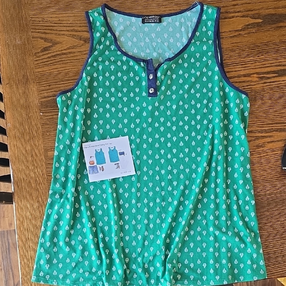 Papermoon Green Tank Top with Navy Trim